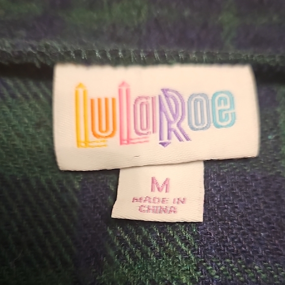 LuLaRoe MEDIUM Flannel Berlin Jacket Great Outdoors Collection Green Blue plaid - Picture 2 of 6